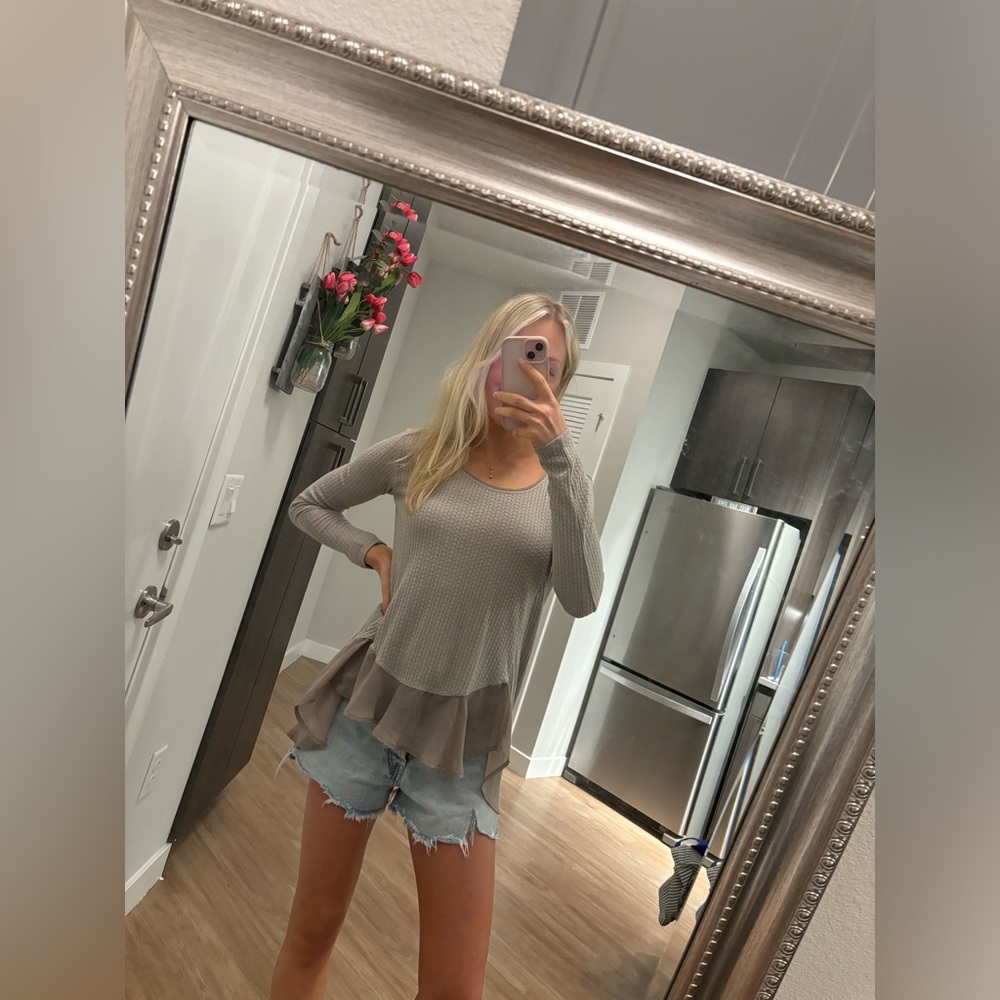Beige Nordstrom Ruffle Top